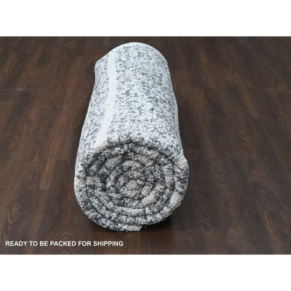 10'3"X14'1" Black And Ivory Modern Striae Design Wool Hand Knotted Rug