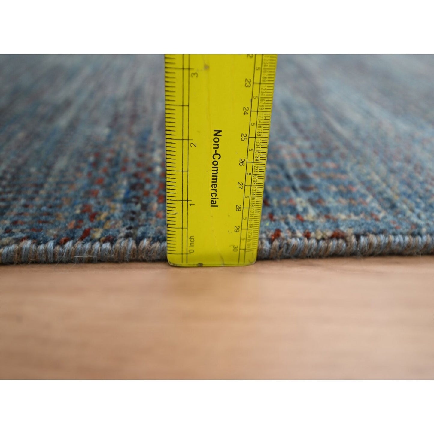 2'7"X12'3" Denim Blue Grass Design Wool And Silk Hand Knotted Runner Rug