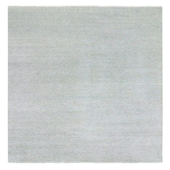 Rug 10'x10' Gray Undyed 100% Wool Modern Grass Design Hand Knotted Square