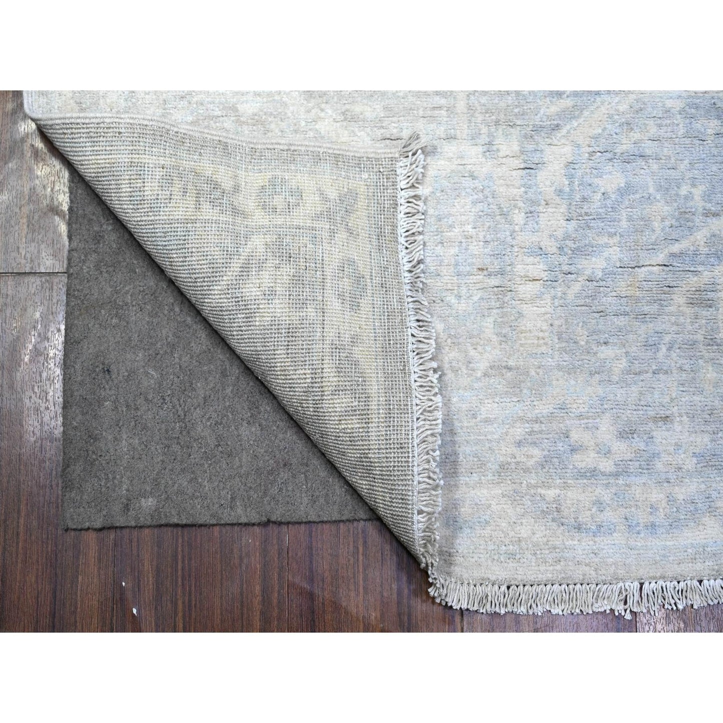 2'6"X11'7" Gray White Wash Peshawar Hand Knotted 100% Wool Runner Rug