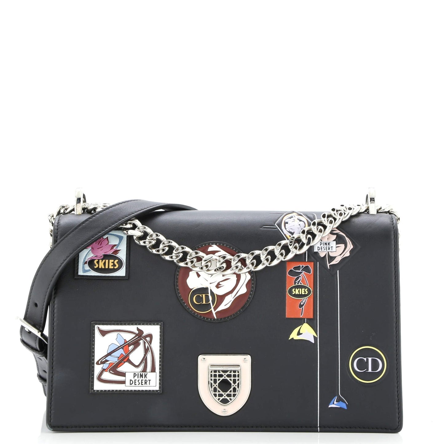 Christian Dior Diorama Flap Bag Patch Embellished Leather Medium