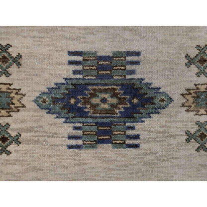2'7"X9'10" Light Gray Southwest Design Hand Knotted Pure Wool Runner Rug