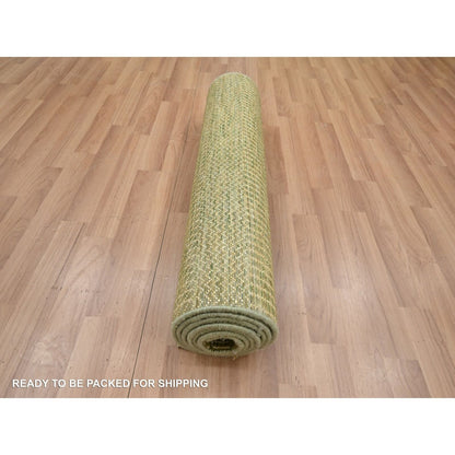 2'8"X8'2" Brown Wool And Silk Modern Grass Design Hand Knotted Runner Rug