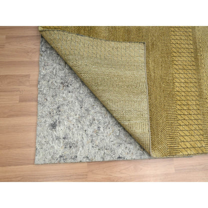 6'1"X9'6" Peanut Brown Modern Grass Design Hand Knotted Wool And Silk Rug