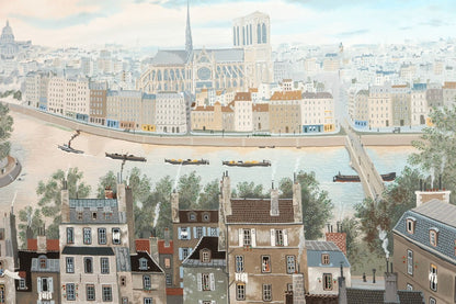 Michel Delacroix Rive Gauche 1990 Large Silkscreen  Paris Seine & Notre-Dame