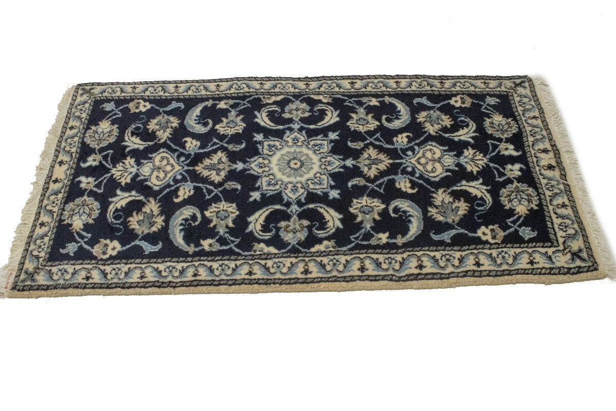 Nain Oriental Rug Small Classic Navy Floral Design Thick Pile Carpet 2'3X4'7 ft