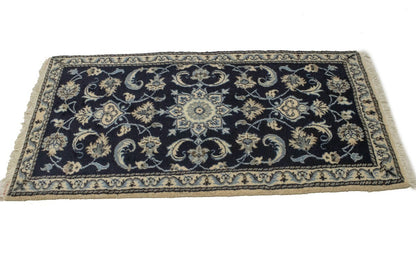Nain Oriental Rug Small Classic Navy Floral Design Thick Pile Carpet 2'3X4'7 ft