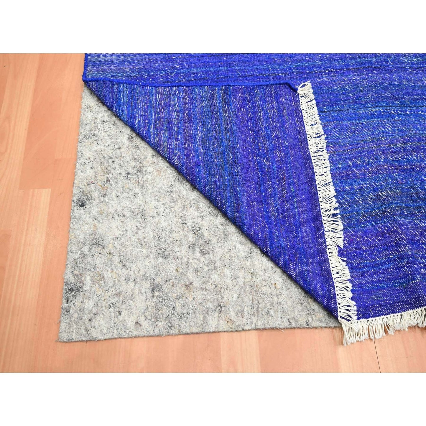 9'2"X11'8" Admiral Blue Sari Silk Flat Weave Kilim Hand Woven Rug