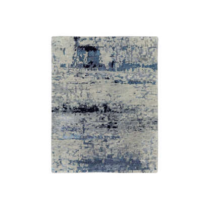 2'X2'10" Abstract Design Hilow Pile Silver-Blue Handknotted Wool-Silk Rug