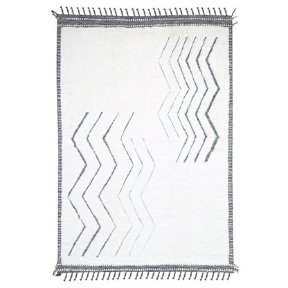 9'2"X12'1" White Moroccan Weave Geometric Design Wool Hand Knotted Rug