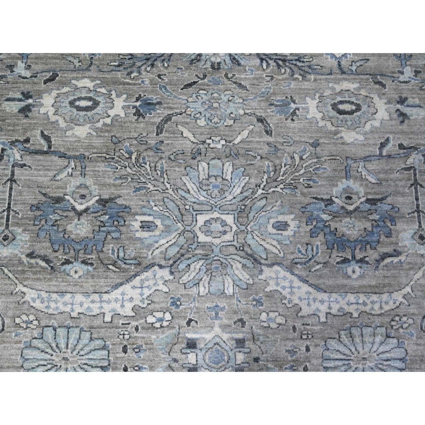 8'1"X10'1" Gray Sickle Leaf Design Hand Knotted Peshawar Heris Wool Rug