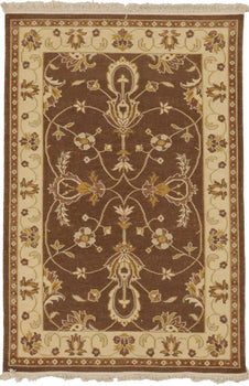 Hand-Knotted Sumak Oriental Rug Brown Floral