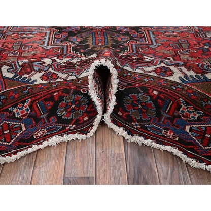 8'X11'3" Red Semi Antique Zoroastrian Heris Even Wear Hand Knotted Wool