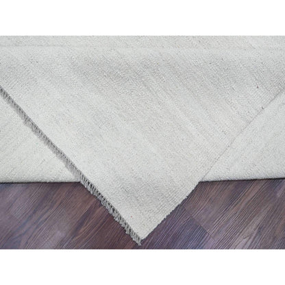 9'X12' White Flat Weave Solid Design Hand Woven Afghan Hand Spun Wool Rug