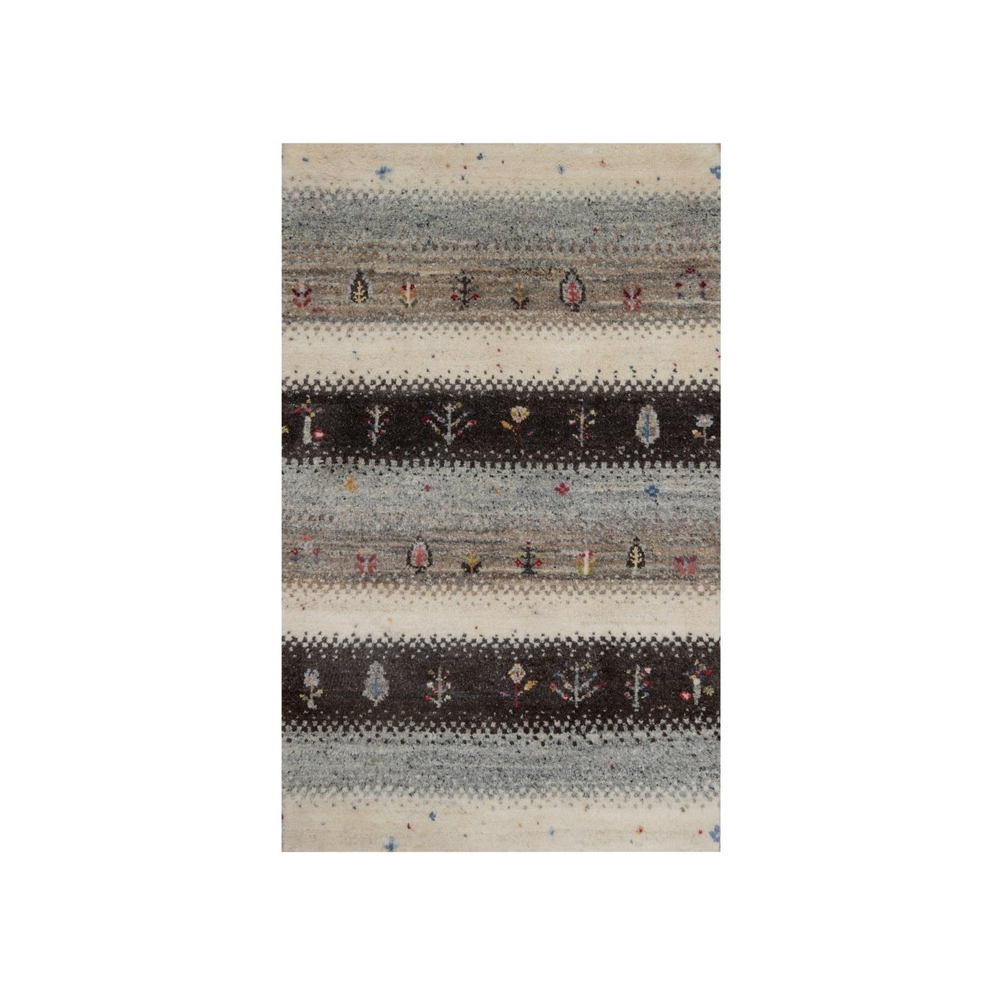 Rug 2'x3'1" White Hand Knotted Lori Buft Tree Design Wool Mat Oriental