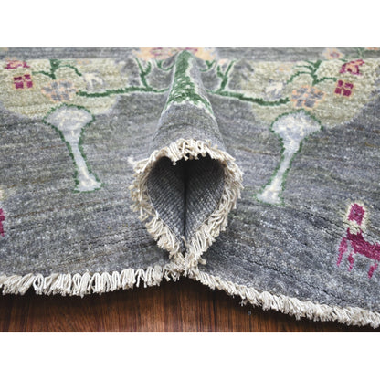 8'2"X8'2" Round Folk Art Willow And Cypress Tree Design Hand Knotted Rug