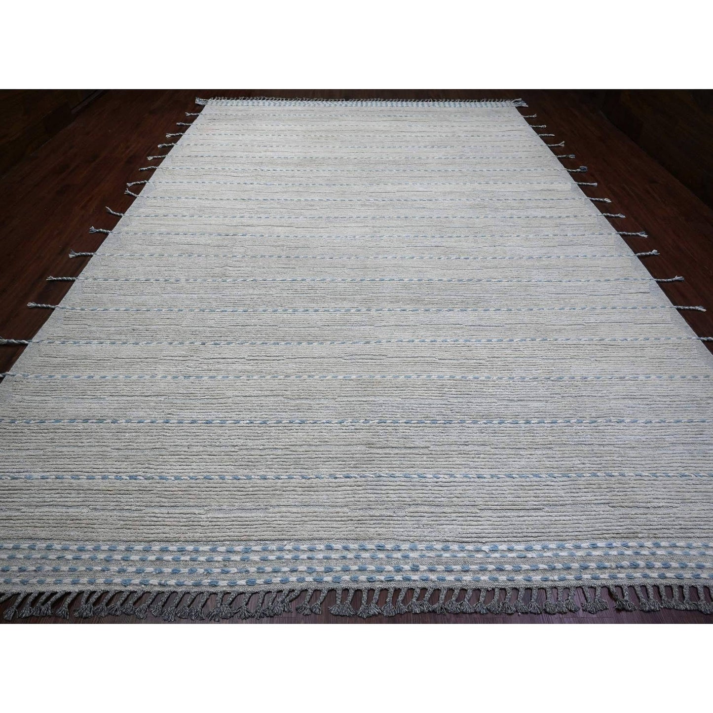 10'2"X14'7" Gray Moroccan Weave Minimalist Design Hand Knotted Wool Rug