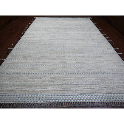 10'2"X14'7" Gray Moroccan Weave Minimalist Design Hand Knotted Wool Rug