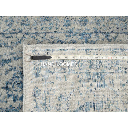 2'6"X12' Fine Jacquard Wool And Silk Hand Loomed Gray Runner Rug
