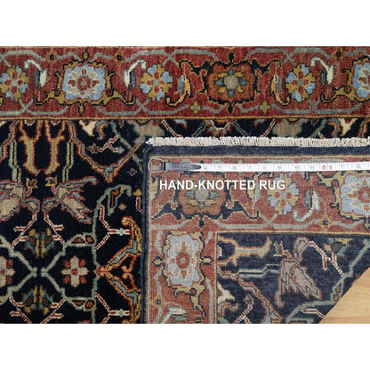 2'6"X22' Navy Antiqued Fine Heris Recreation Hand Knotted Wool Runner Rug