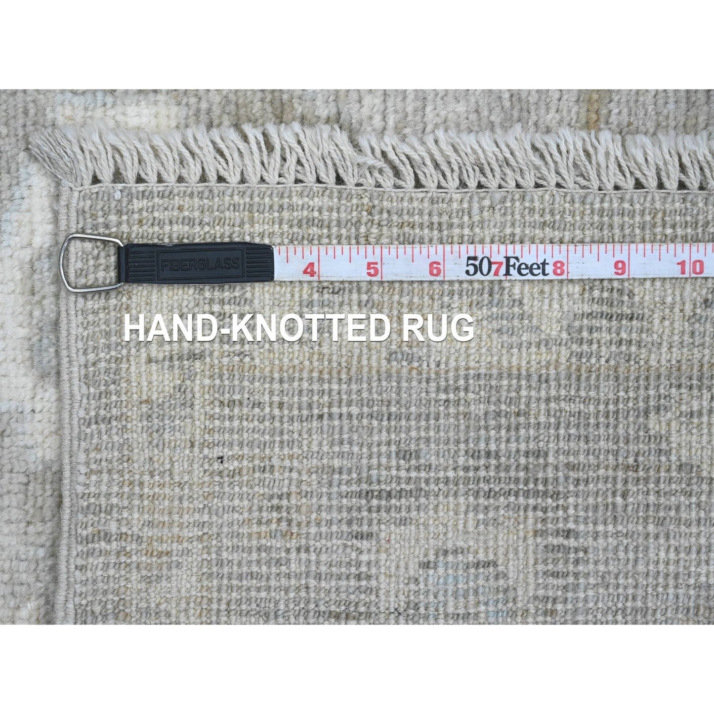 4'1"X5'10" Fossil Gray Hand Knotted Afghan Angora Oushak 100% Wool Rug