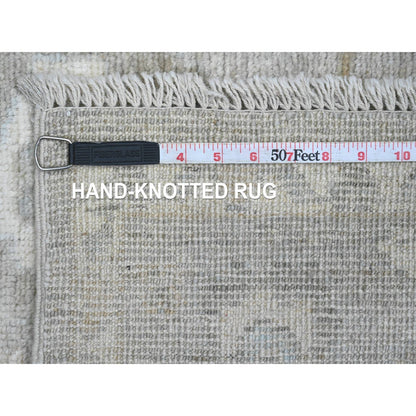 4'1"X5'10" Fossil Gray Hand Knotted Afghan Angora Oushak 100% Wool Rug