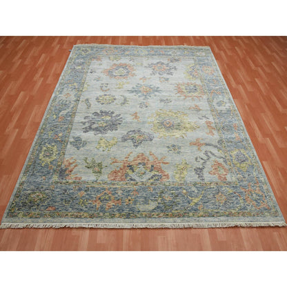 8'X10' Gray Soft Wool Hand Knotted Oushak Salt And Pepper Design Rug