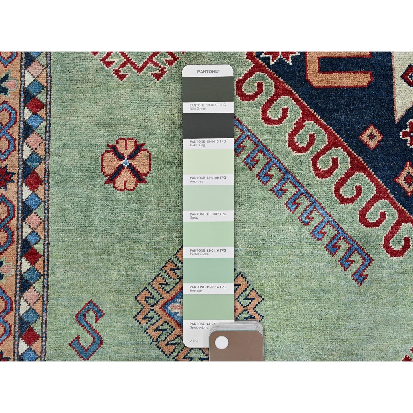 9'2"X11'7" Green Special Kazak Geometric Design Hand Knotted Pure Wool Rug