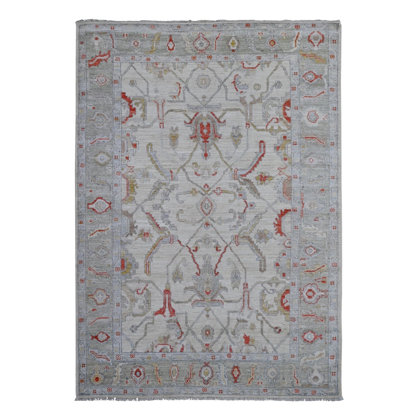 6'X8'8" Spatial White Oushak Rural Flower And Leaf Design Oriental Rug