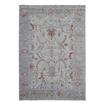 6'X8'8" Spatial White Oushak Rural Flower And Leaf Design Oriental Rug