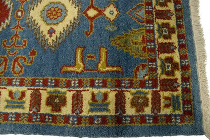 Kazak Oriental Rug Blue Geometric Tribal Style