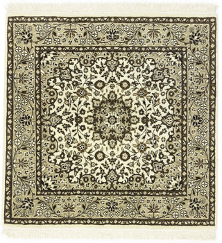 Handmade Kirman Square Rug Cream Floral Medallion