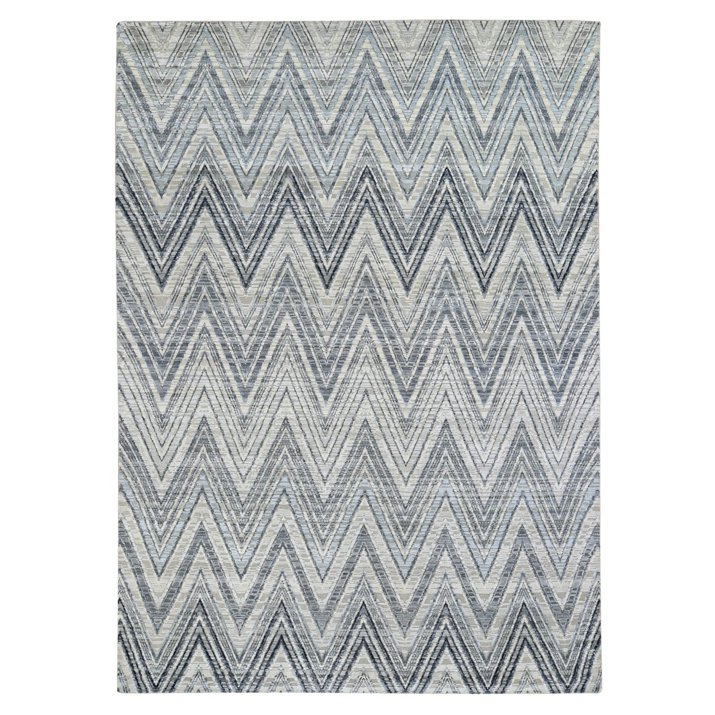 8'9"X12'2" Chevron Design Textured Wool And Pure Silk Hand Knotted Rug