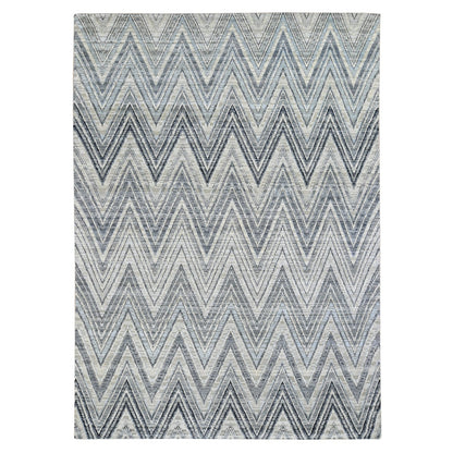 8'9"X12'2" Chevron Design Textured Wool And Pure Silk Hand Knotted Rug