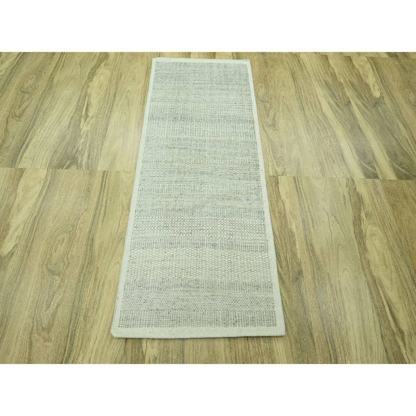 2'8"X6'3" Gray 100% Wool Rug Hand Knotted Oxidized Grass Design Runner