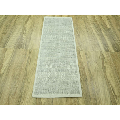 2'8"X6'3" Gray 100% Wool Rug Hand Knotted Oxidized Grass Design Runner