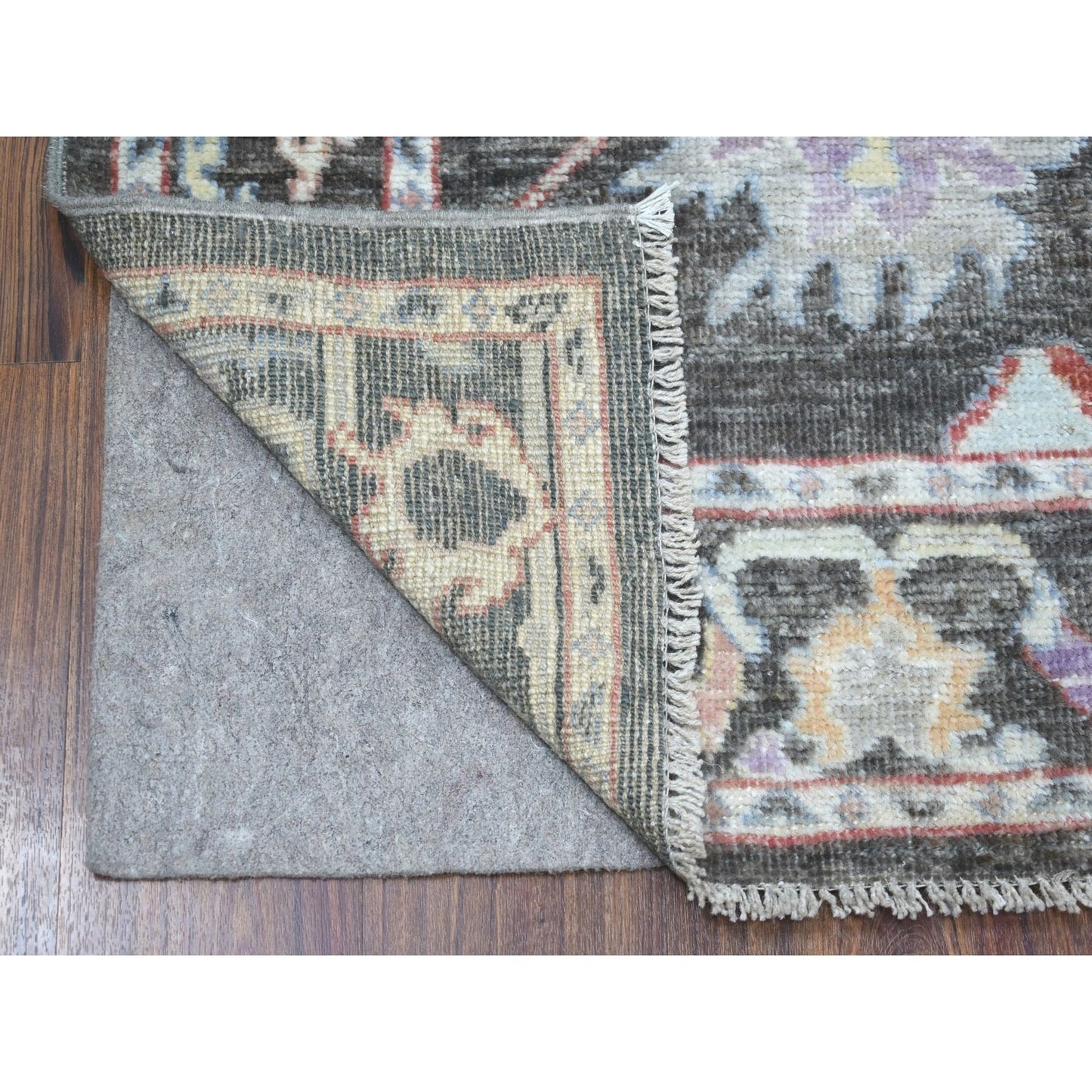 2'9"X9'9" Shiny Wool Hand Knotted Black Angora Oushak Oriental Runner Rug