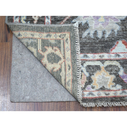 2'9"X9'9" Shiny Wool Hand Knotted Black Angora Oushak Oriental Runner Rug