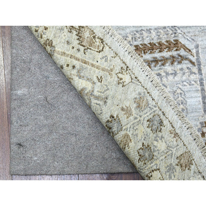 8'3"X8'3" Gray Peshawar With Folk Art Cypress Tree Design Shiny Wool Rug