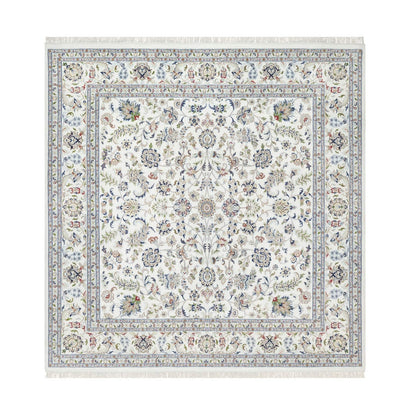 10'X10' White Wool And Silk Hand Knotted 250 Kpsi Nain Design Square Rug
