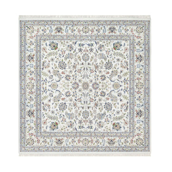 10'X10' White Wool And Silk Hand Knotted 250 Kpsi Nain Design Square Rug