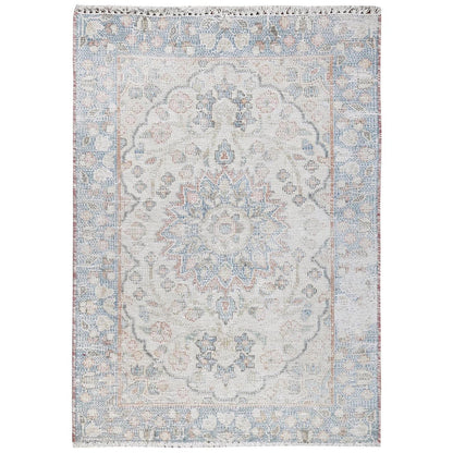 2'X2'9" Ivory Old Farsian Karman Worn Wool Hand Knotted Mat Rug