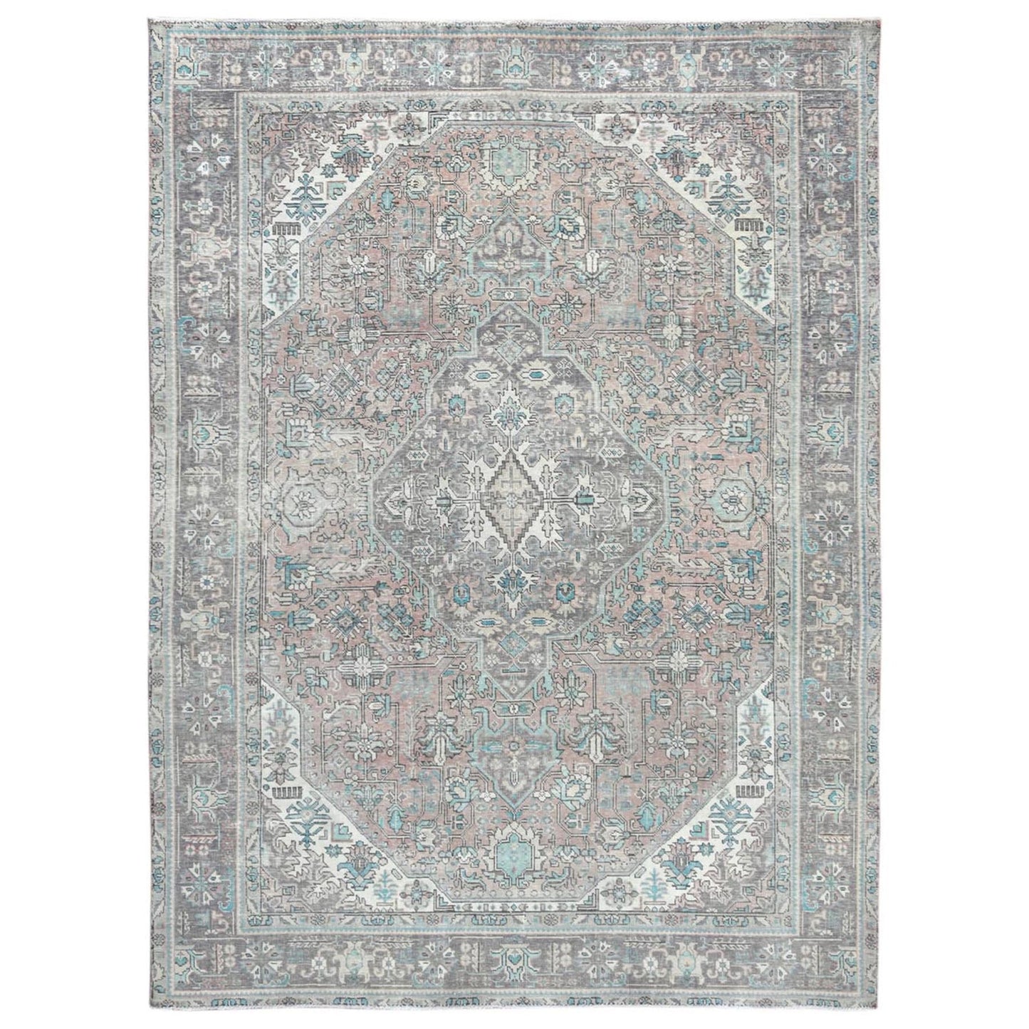 8'X10'8" Peach Color Distressed Look Old Farsian Hand Knotted Wool Rug