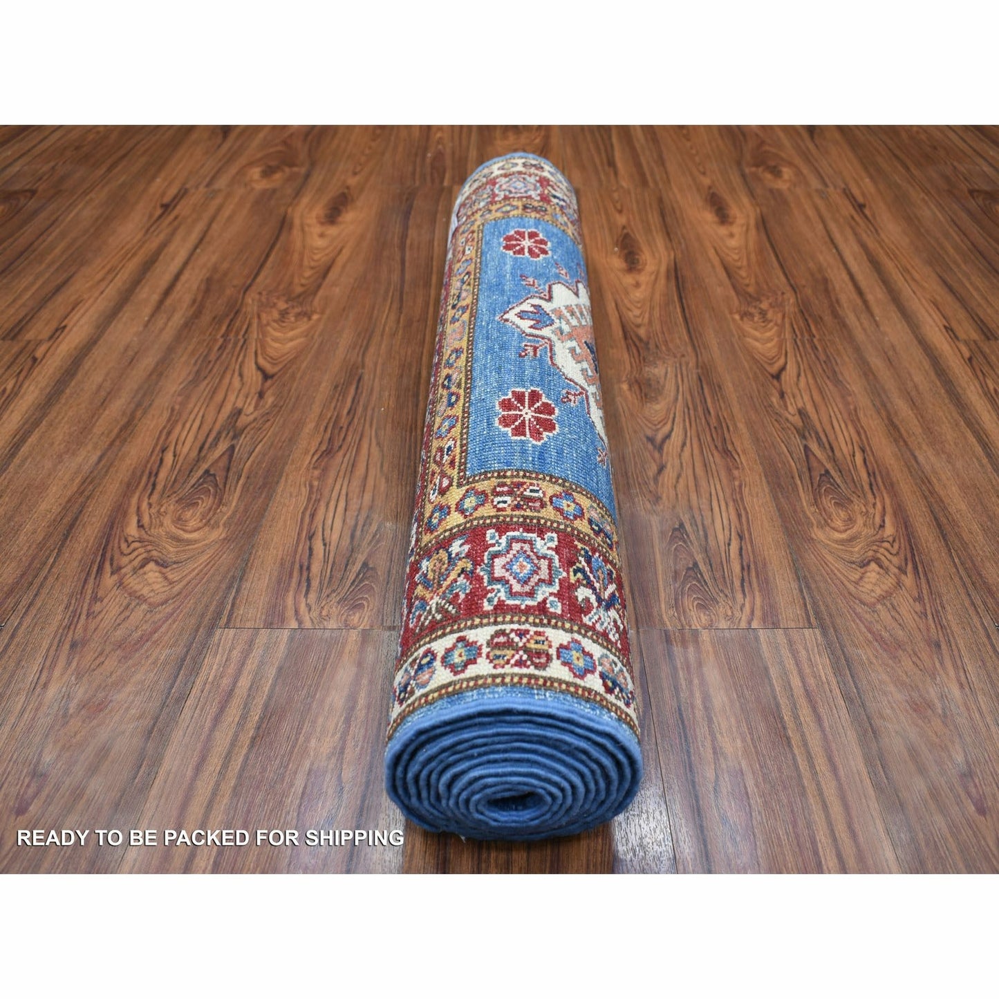 2'8"X9'6" Blue Hand Knotted Afghan Super Kazak 100% Wool Runner Rug