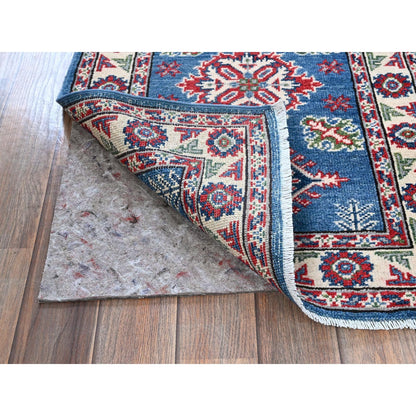 2'1"X5'10" Blue Kazak With Tribal Design Hand Knotted Soft Wool Runner Rug