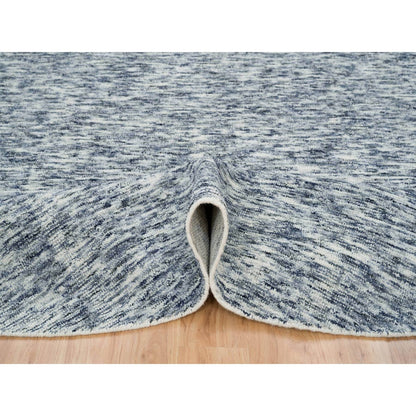 10'X10' Blue Wool Hand Loomed Modern Striae Design Round Oriental Rug