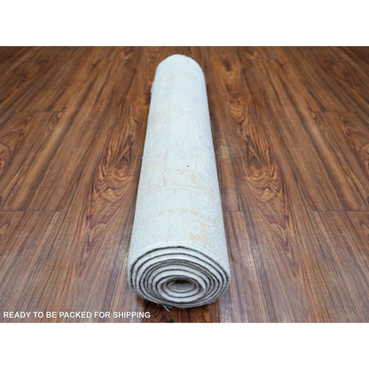 2'5"X8'5" Swan White Washed Out Peshawar Wool Hand Knotted Runner Rug