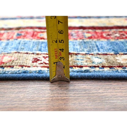 2'10"X9'9" Frosted Almond Ivory Super Kazak Shawl Hand Knotted Runner Rug