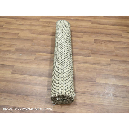 Rug 2'x3' Beige Modern Grass Design Wool with touch of Silk Hand Knotted