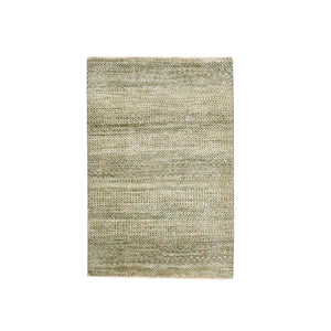 2'X3' Khaki Brown Modern Grass Design Natural Wool Hand Knotted Mat Rug